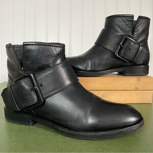 Sigerson Morrison SUNA Big Buckle Ankle Boots in Black Leather